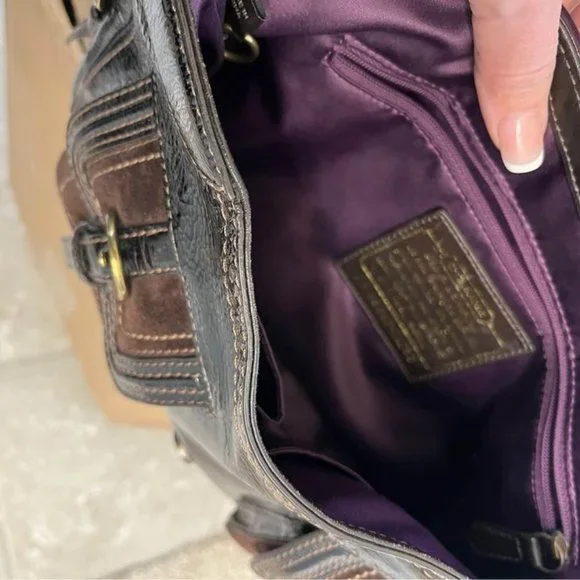 Vintage Coach Purse Handbag Brown Suede Patent Leather - Picture 3 of 3